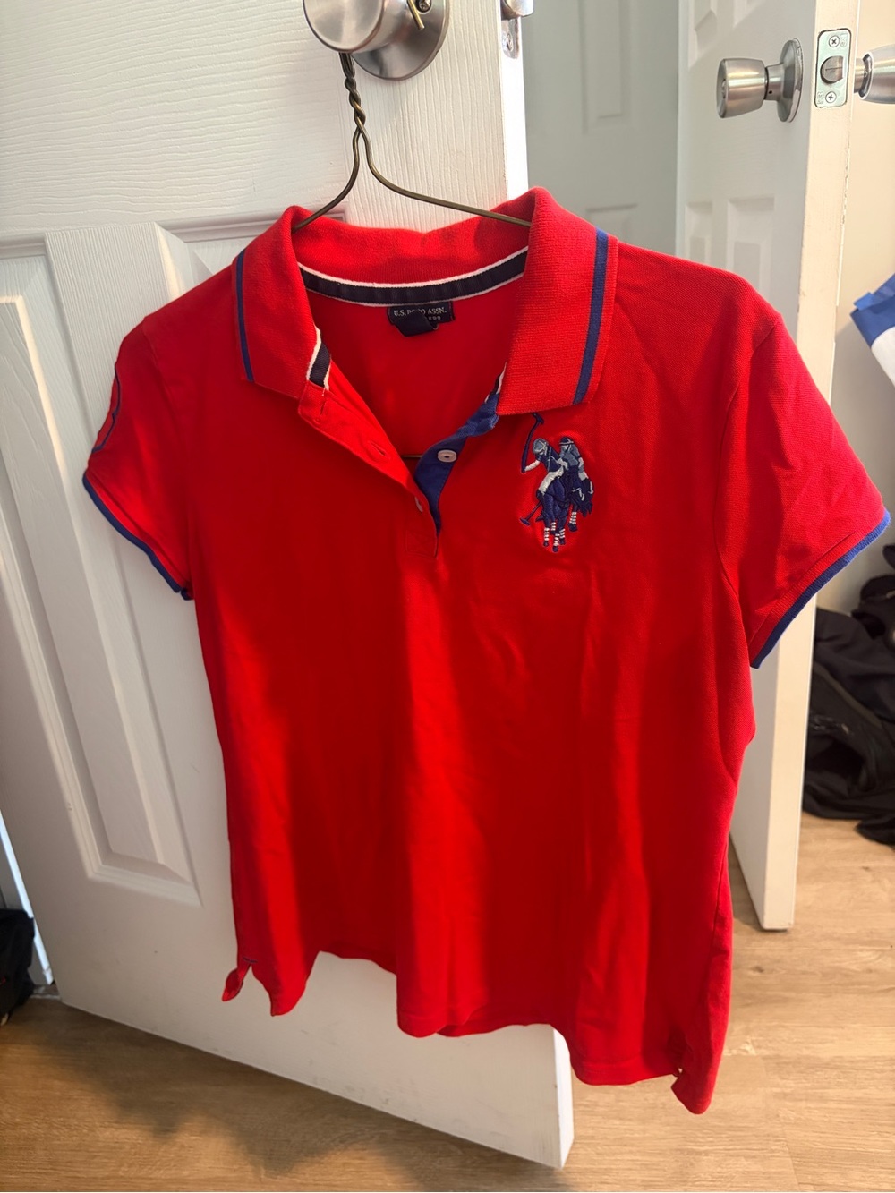 Vintage Y2K woman’s Red Orange Polo Shirt with Embroidered Pony great condition